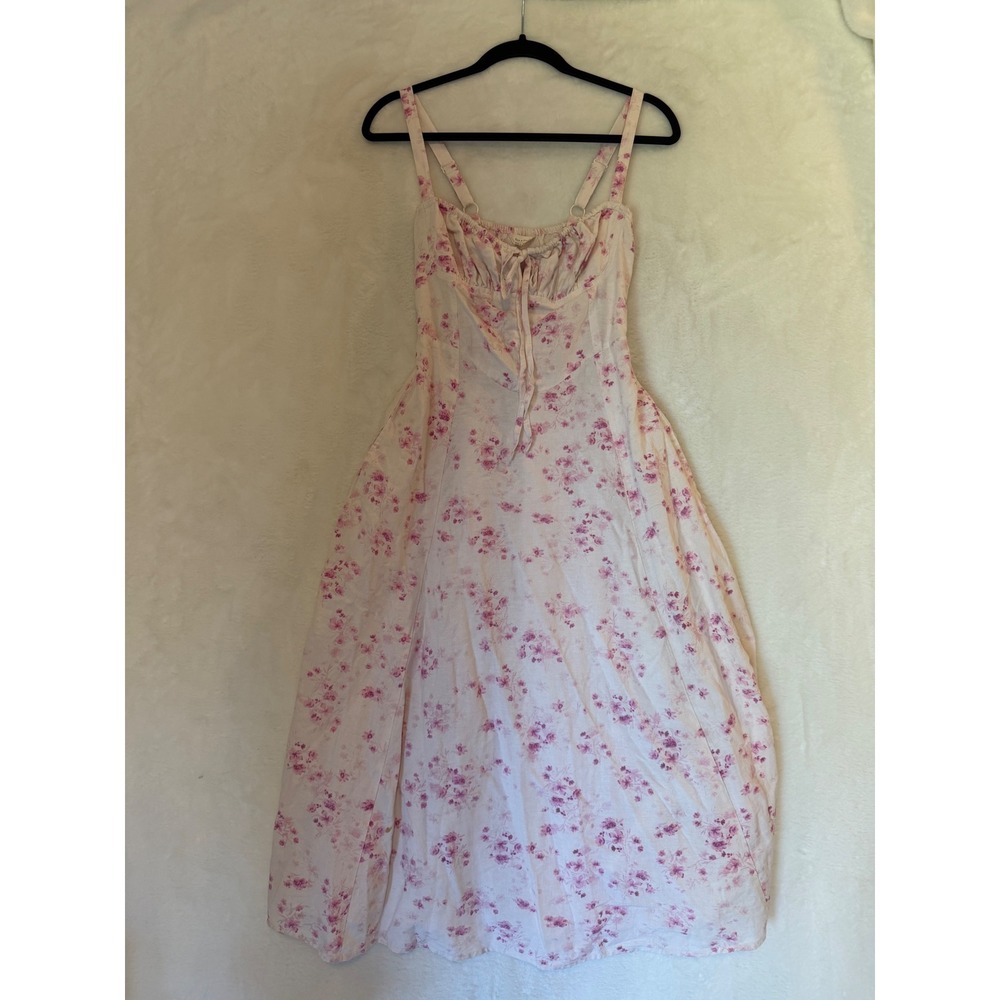 Sim & Sam Floral Midi Dress Womens XS Pink Cottagecore Bustier Tie Front Pockets
